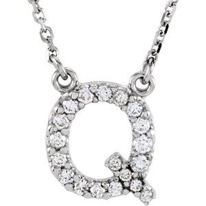 14K White Gold 1/6 CTW Natural Diamond Initial Q 16" Necklace