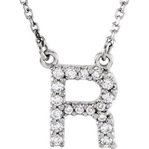 14K White Gold 1/8 CTW Natural Diamond Initial R 16" Necklace