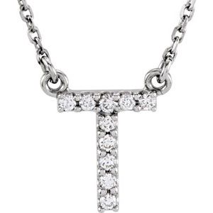 14K White Gold 1/10 CTW Natural Diamond Initial T 16" Necklace