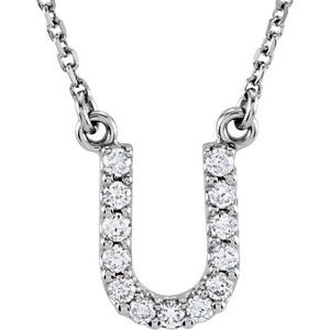 14K White Gold 1/8 CTW Natural Diamond Initial U 16" Necklace