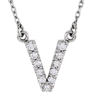14K White Gold 1/10 CTW Natural Diamond Initial V 16" Necklace