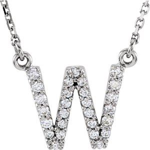 14K White Gold 1/8 CTW Natural Diamond Initial W 16" Necklace