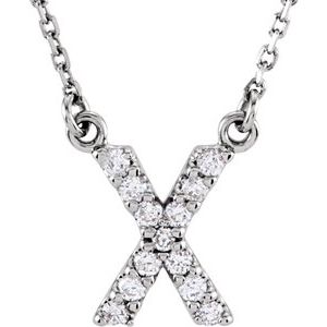 14K White Gold 1/8 CTW Natural Diamond Initial X 16" Necklace