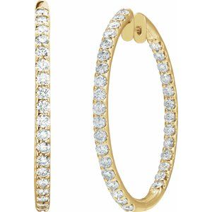 14K Yellow Gold 5 CTW Natural Diamond Inside-Outside 44 mm Hoop Earrings