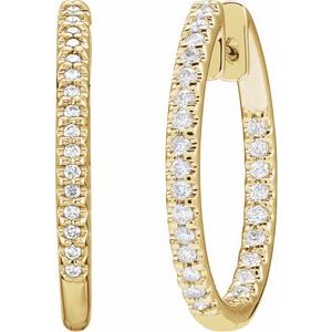 14K Yellow Gold 1/2 CTW Natural Diamond Inside-Outside 22.5 mm Hoop Earrings