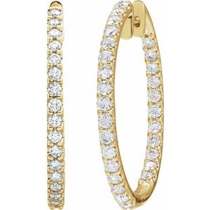14K Yellow Gold 3 CTW Natural Diamond Inside-Outside 35.3 mm Hoop Earrings