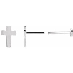 14K White Gold 7x5 mm Cross Earrings