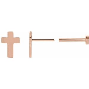 14K Rose Gold 7x5 mm Cross Earrings