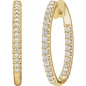 14K Yellow Gold 1 CTW Natural Diamond Inside-Outside 27.8 mm Hoop Earrings