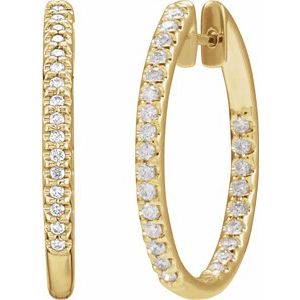 14K Yellow Gold 3/4 CTW Natural Diamond Inside-Outside 26.7 mm Hoop Earrings