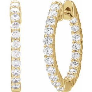 14K Yellow Gold 3/4 CTW Lab-Grown Diamond Inside-Outside Hinged 17.2 mm Hoop Earrings