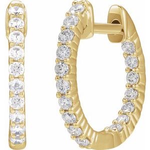 14K Yellow Gold 1/2 CTW Lab-Grown Diamond Inside-Outside Hinged 14.5 mm Hoop Earrings