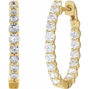 14K Yellow Gold 1 CTW Lab-Grown Diamond Inside-Outside Hinged 19.3 mm Hoop Earrings