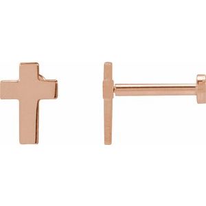 14K Rose Gold 7x5 mm Cross Earrings