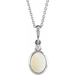 Platinum 12x10 mm Natural White Opal & .03 CT Natural Diamond 16-18" Necklace