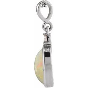 Platinum 10x8 mm Natural White Opal & .03 CT Natural Diamond Cabochon Pendant