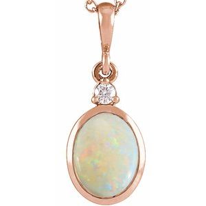 14K Rose Gold 5x3 mm Natural White Opal & .02 CT Natural Diamond Cabochon Pendant