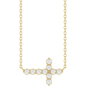 14K Yellow Gold 1/4 CTW Natural Diamond Sideways Cross 18" Necklace