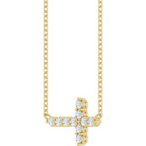 14K Yellow Gold 1/4 CTW Natural Diamond Sideways Cross 18" Necklace