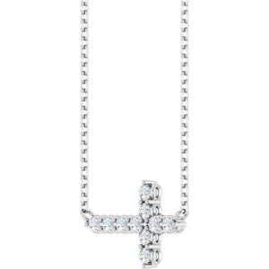 14K White Gold 1/4 CTW Natural Diamond Sideways Cross 18" Necklace