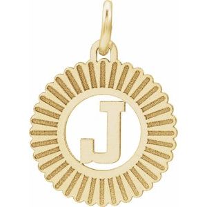 10K Yellow Gold Initial J Sunburst Pendant