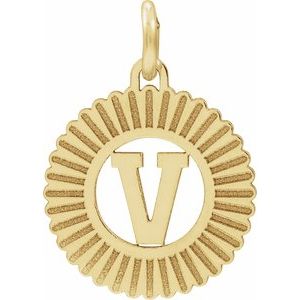 10K Yellow Gold Initial V Sunburst Pendant