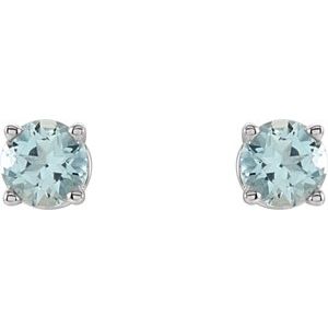 14K White Gold 4 mm Natural Aquamarine Earrings