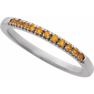 10K White Gold Natural Citrine Stackable Ring
