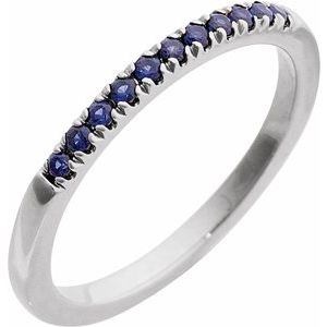 10K White Gold Lab-Grown Blue Sapphire Stackable Ring