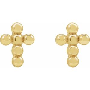 14K Yellow Gold Beaded Cross Stud Earrings