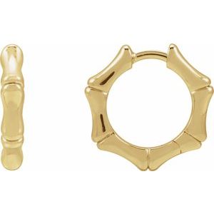 14K Yellow Gold Hinged Bamboo 15.5 mm Hoop Earrings
