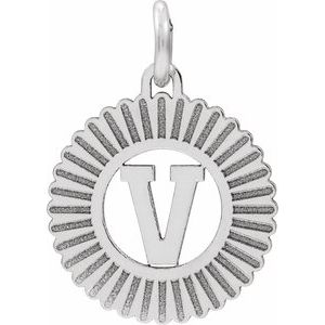 14K White Gold Initial V Sunburst Pendant