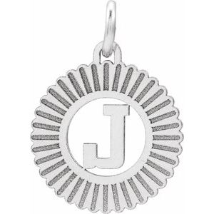10K White Gold Initial J Sunburst Pendant