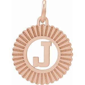 14K Rose Gold Initial J Sunburst Pendant