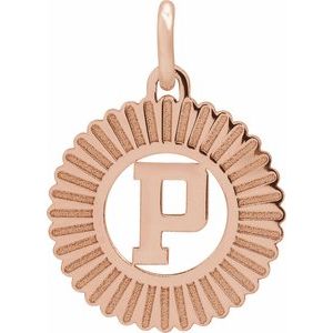14K Rose Gold Initial P Sunburst Pendant
