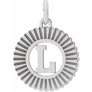 14K White Gold Initial L Sunburst Pendant