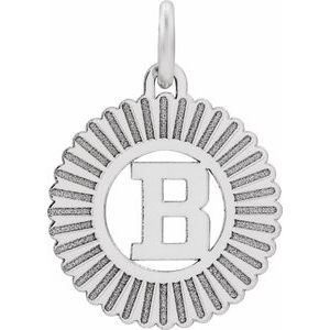 10K White Gold Initial B Sunburst Pendant