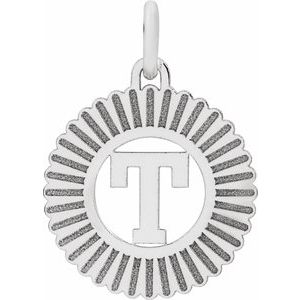 14K White Gold Initial T Sunburst Pendant