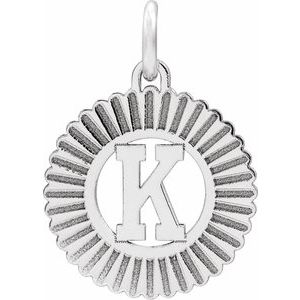 10K White Gold Initial K Sunburst Pendant