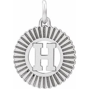 14K White Gold Initial H Sunburst Pendant