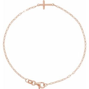 14K Rose Gold Sideways Cross 7" Bracelet