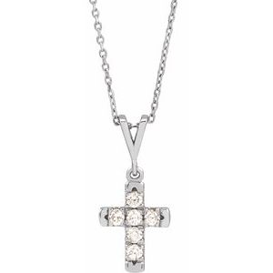 Platinum 1/4 CTW Natural Diamond French-Set Cross 16-18" Necklace
