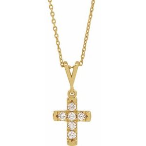 14K Yellow Gold 1/4 CTW Natural Diamond French-Set Cross 16-18" Necklace
