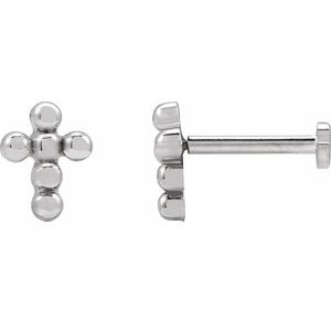 14K White Gold Beaded Cross Stud Earring