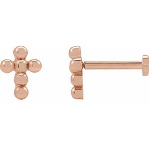 14K Rose Gold Beaded Cross Stud Earring