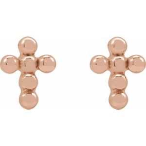 14K Rose Gold Beaded Cross Stud Earrings