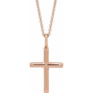 14K Rose Gold Knife-Edge Cross 16-18" Necklace