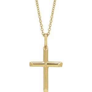 18K Yellow Gold-Plated Sterling Silver Knife-Edge Cross 16-18" Necklace