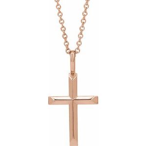 14K Rose Gold Knife-Edge Cross 16-18" Necklace