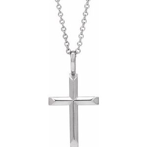 Platinum Knife-Edge Cross 16-18" Necklace
